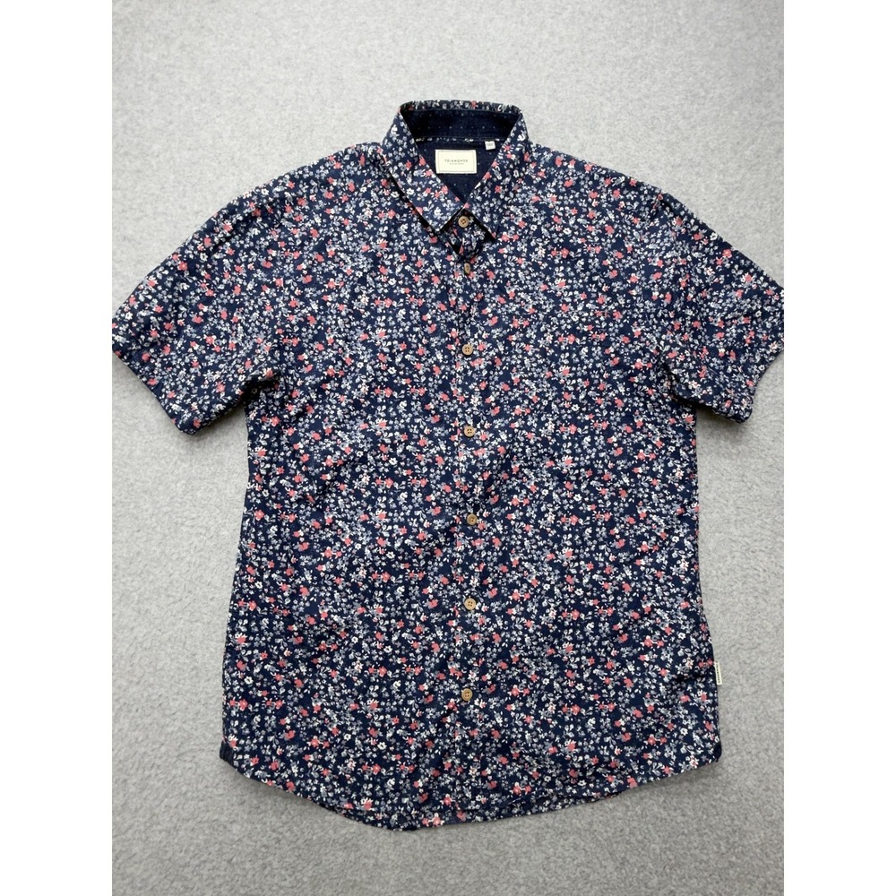 7 Diamonds Shirt Mens Medium Blue Floral Short Sleeve Button Cotton Casual